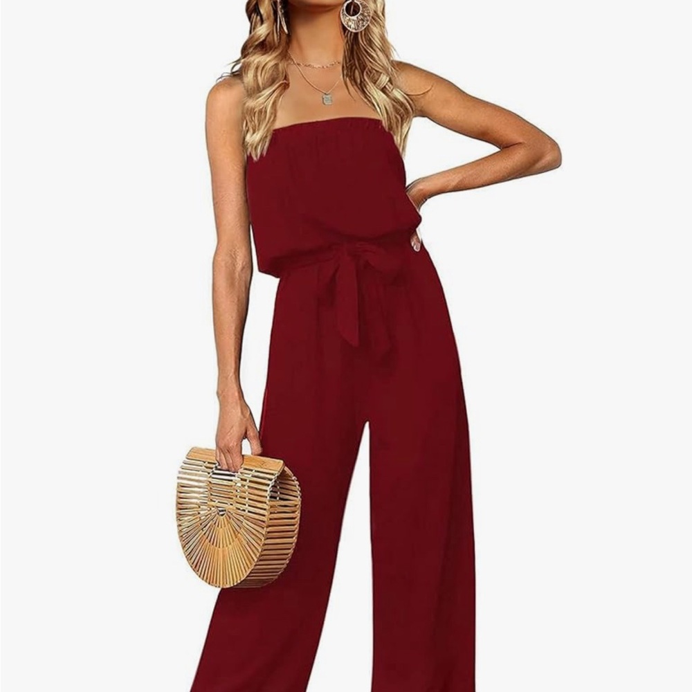 Elegant Strapless Maroon Jumpsuit